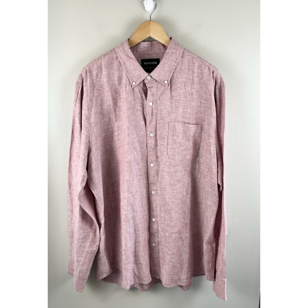Bonobos Mens Shirt XXL Tall Pink Linen Beach Resort Old Money Coastal